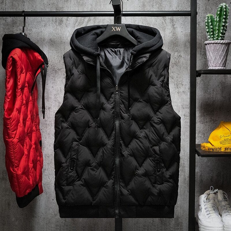 Fashion Men&#39;s Vest Jacket Hooded Autumn Winter Warm Sleeveless Jacket Men Casual Black Vest Thicken Plus Size Waistcoat L-5XL