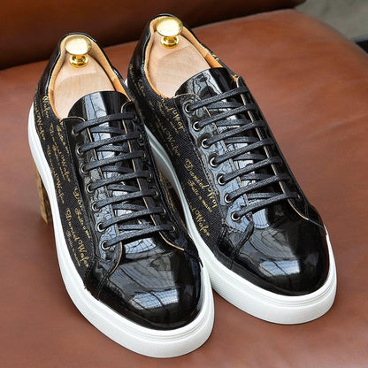 DANIEL WAFER Men's Casual Shoes Luxury Patent Leather Shoes Male Fashion High Quality Lace Up Flats Comfortable Sneaker for Men
