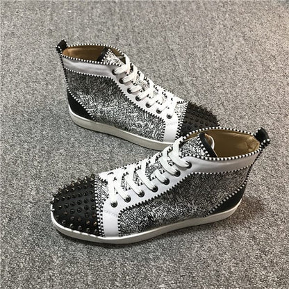 New high-top shoes leather rivets red bottom trend all-match couple casual sneakers