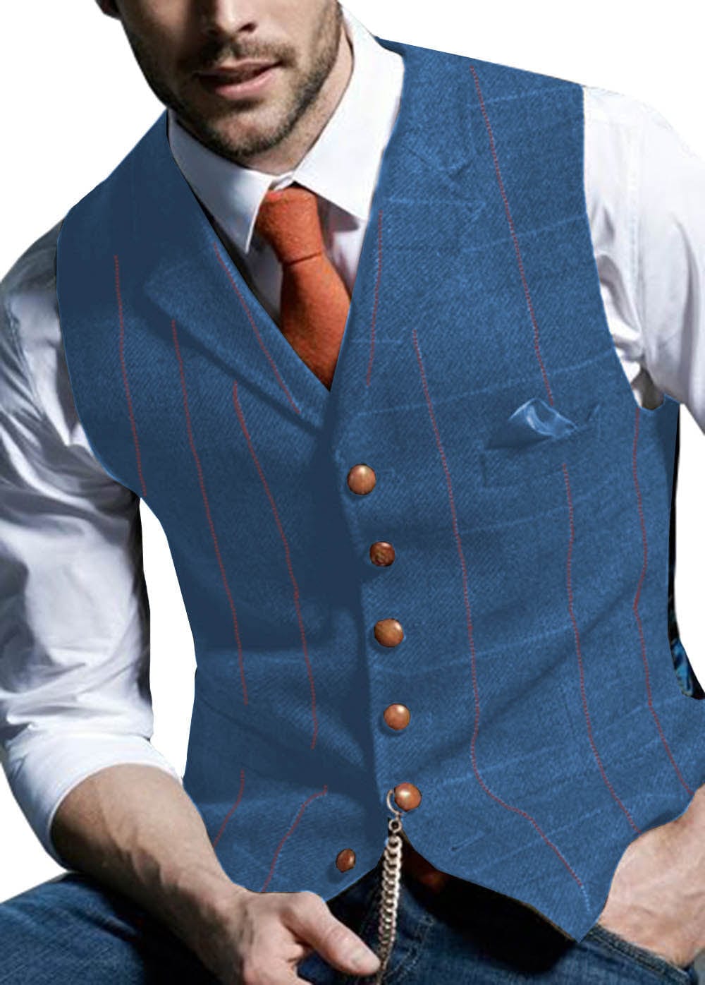 Men&#39;s Vests Tweed Suit Business Clothing for Men Striped Waistcoat  Punk Vest Groomman Wedding Brwon Black Grey Jacket