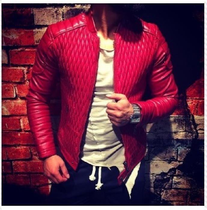 Winter Men's Leather Jacket Motorcycle Leather PU Coat Korean Fashion Street Dress Cute Christmas Gift Men's Red