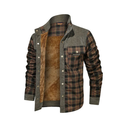 Fannel Shirt Style Jacket Autumn Winter Men's Warm Cotton Outwear Fleece Thick Daily Leisure Multiple Pockets Coat