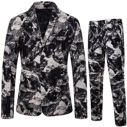 New Men's Fashion Suit Two-piece Casual Blazers 3D Floral Print Fashion Men Blazer Mens Suits with Pants Party Stage Bar