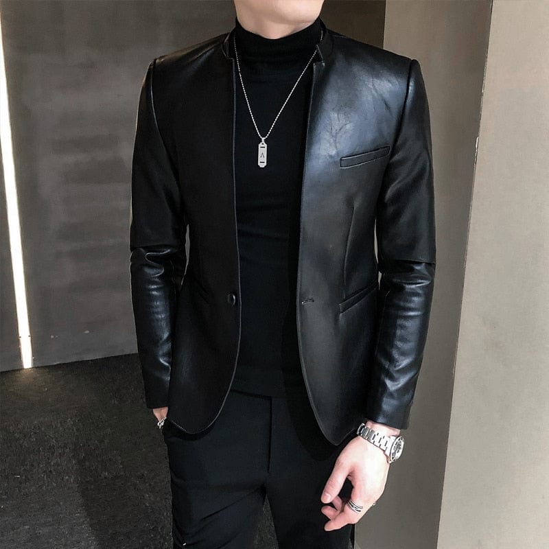 2022 Brand Clothing Fashion Men&#39;s High Quality Casual Leather Jacket Male Slim Fit Business Leather Suit Coats/Man Blazers 4XL