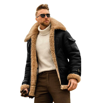 Autumn and Winter Premium New Men's Fur Thickened Mid Length Leather Jacket