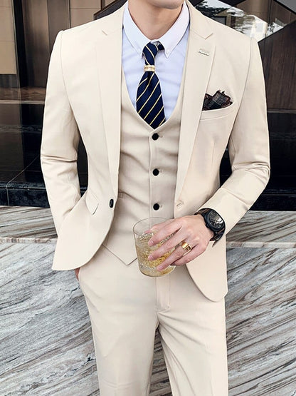 7XL ( Blazer + Waistcoat + Pants ) Striped Plaid Solid Color Mens Formal Business Suit 3pce Set Groom Wedding Social Show Dress
