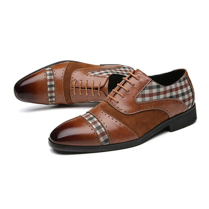 Men's Brogue Shoes Brown Black Patchwork Fabric Business Lace-up Breathable Dress Shoes  Men Casual Shoes Free Shipping