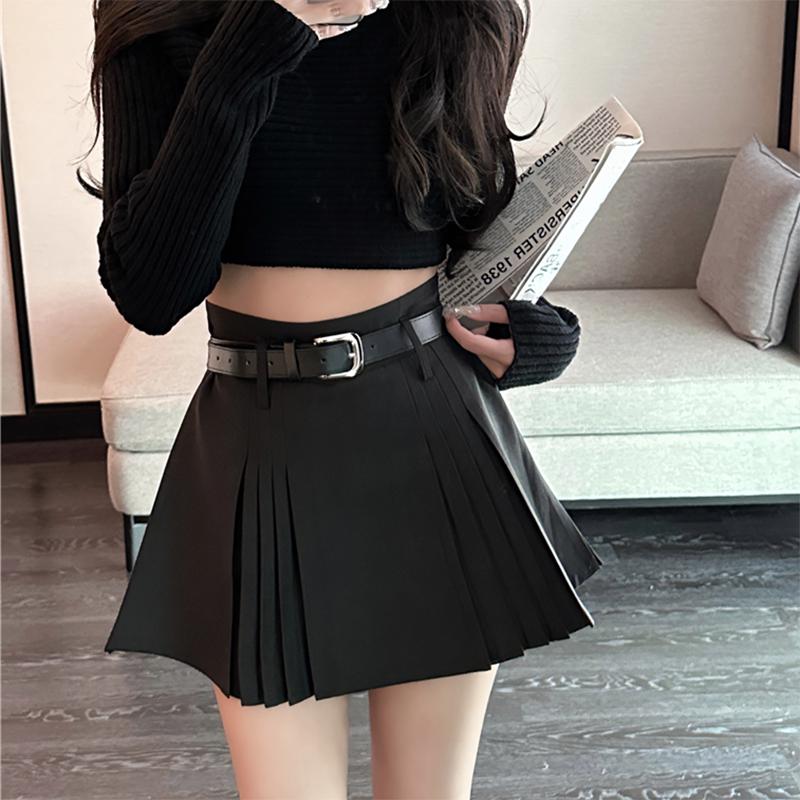 HOUZHOU Preppy Pleated Mini Skirt Women Summer 2023 Sexy Gyaru Belt High Waist Solid A-Line Micro Skirt Shorts Korean Fashion