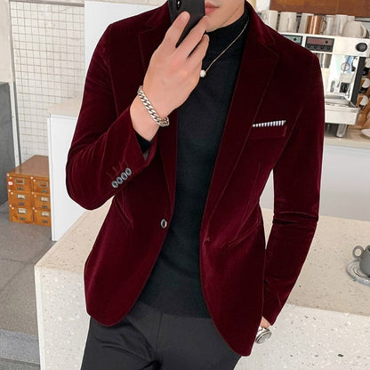 Burgundy Velvet Blazers for Men Fashion Casual Suits Jackets Men Wedding Groom Singer Costume Slim Blazer Formal Wear Dress 5XL