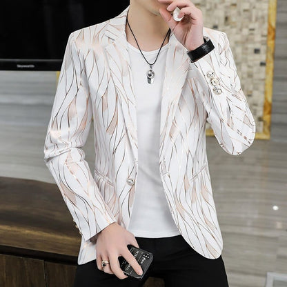 New Black Bronzing Men Blazers Slim Fit Business Casual Suit Jacket Streetwear Social Wedding Dress Coat Costume Homme