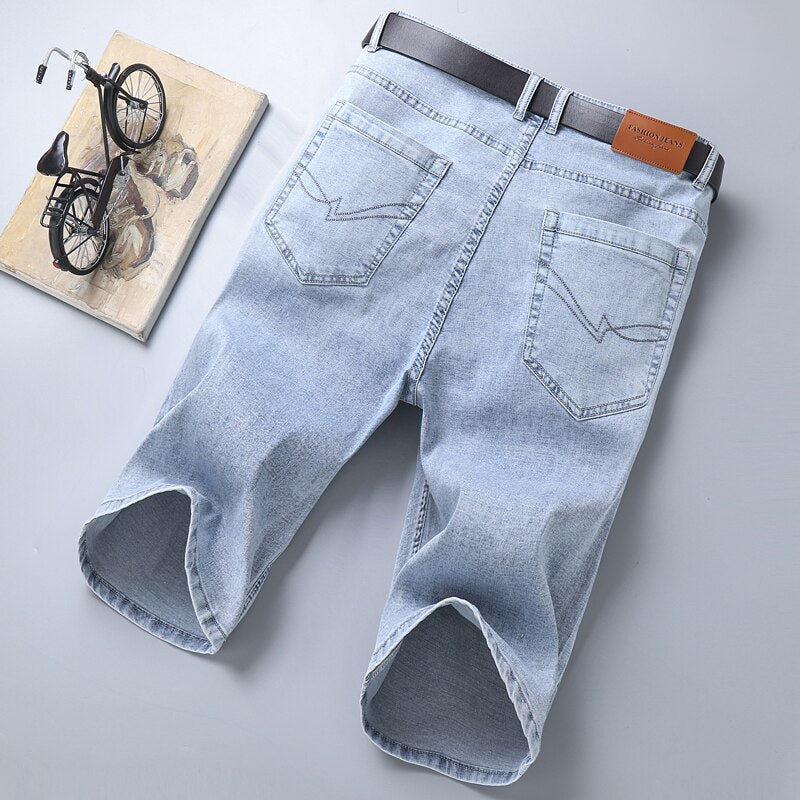Summer New Men's Slim Fit Short Jeans Fashion Cotton Stretch Vintage Denim Shorts Grey Blue Short Pants Male Brand Clothes