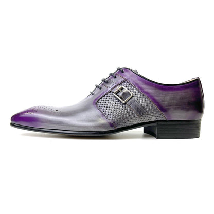 Luxury Brand Mens Dress Wedding High Quality Shoes  Brogues Leather Purple Mixed Colors Oxford Pointed Toe Shoes