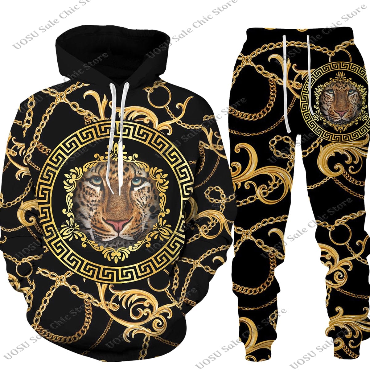 Men Women Golden Pattern Head Printed Hoodie/Trousers/Suit Graphic Oversize Hoodie Pants Tracksuit Mens Clothes Chandal