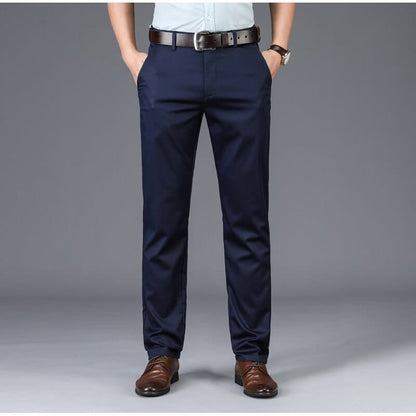 BROWON  New Arrival Casual Pants Men Mid Waist Straight Formal Long Trouser Adult Solid Color Flat Design Pant Business Men