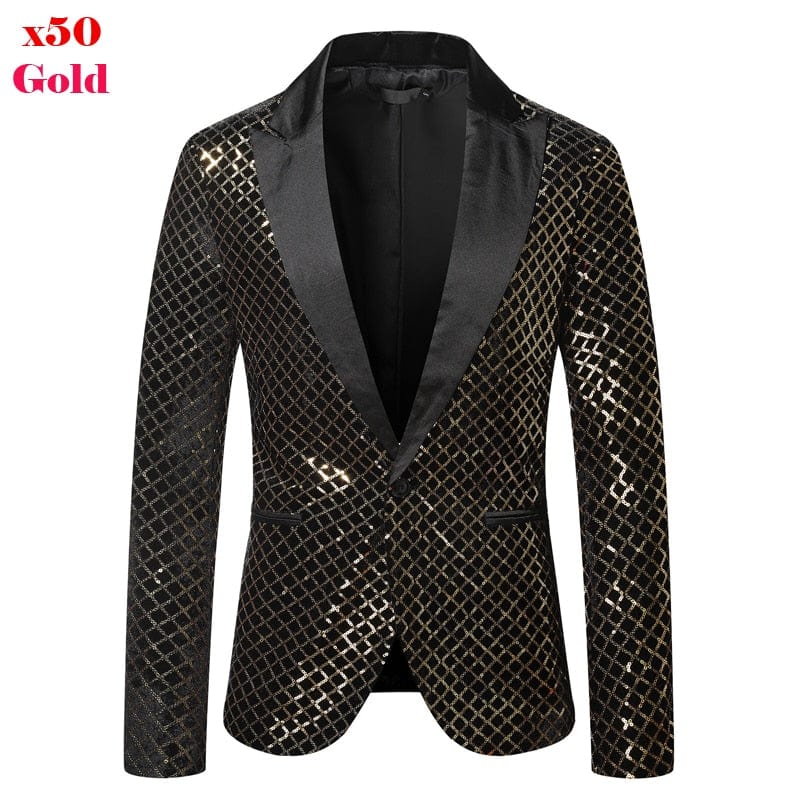 Silver Sequin Plaid Blazer Jacket Men 2019 Fashion Slim FIt One Button Dress Suit Blazer Male Party Wedding Stage Costume Homme