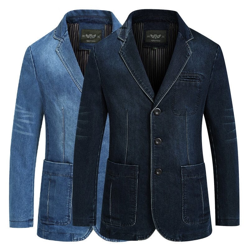 New Mens Denim Blazer Men Fashion Cotton Vintage Suit Jacket 4XL Male Blue Coat Denim Jacket Men Slim Fit Jeans Blazers Outwear