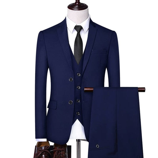 Formal Business Wedding 3 Pieces Suit Set / Male 2022 Blazers Jacket Pants Vest Trousers Dress Waistcoat