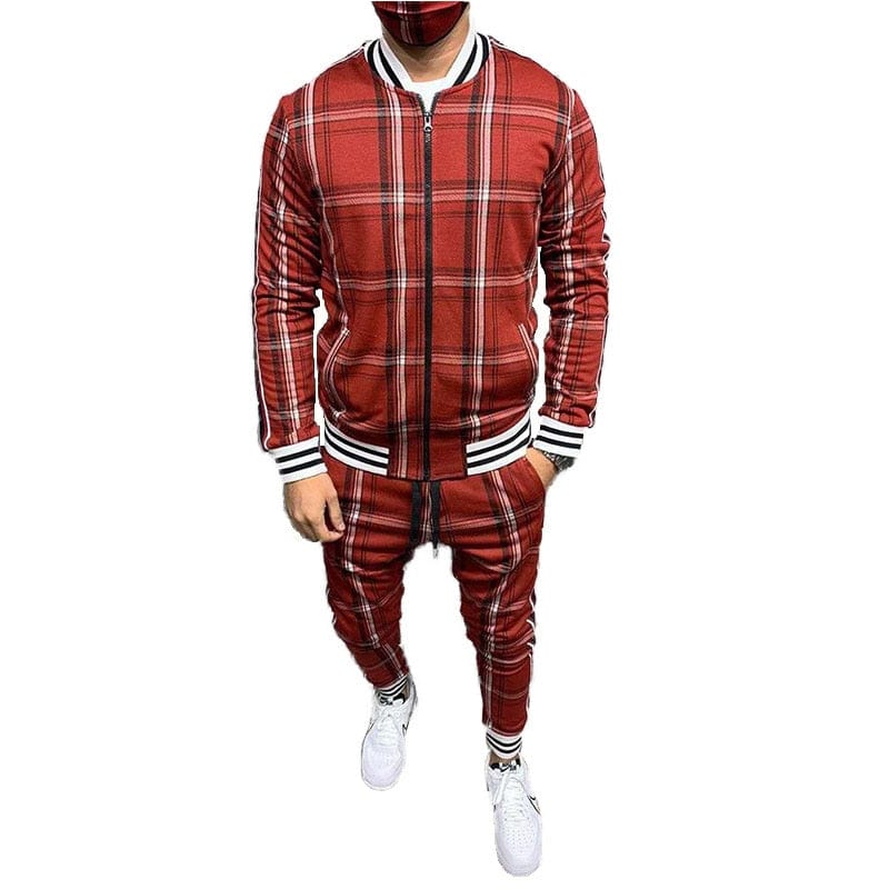 2022 Casual Suit Men Sportswear Two Piece Outfits Stripe Outerwear Plaid Set Zipper Spring Autumn Jacket Male Gentlemen Clothing