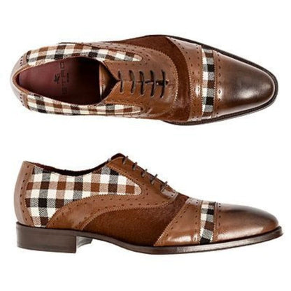 Men's Brogue Shoes Brown Black Patchwork Fabric Business Lace-up Breathable Dress Shoes  Men Casual Shoes Free Shipping