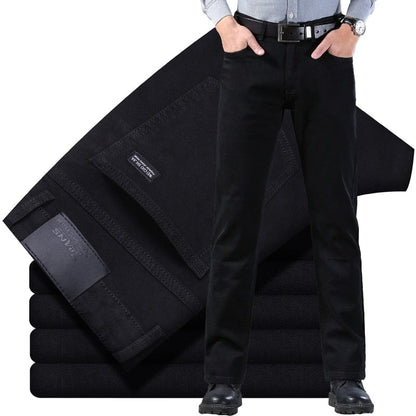 Straight Men's Classic Blue Black Grey Denim Elastic Regular Fit Male Stretch Jeans Business Casual  Style Pants