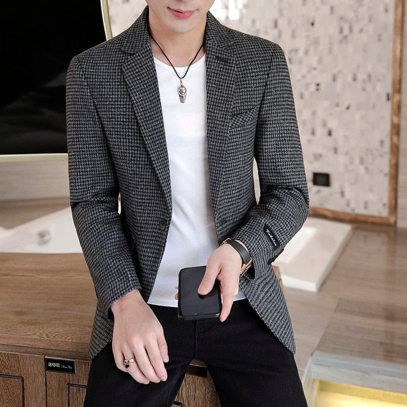 Autumn Men Jacket Suit OneButton Classic Houndstooth Korean Style Blazer Non-ironing Mens Wedding Tuxedos Suits Blazer Masculino