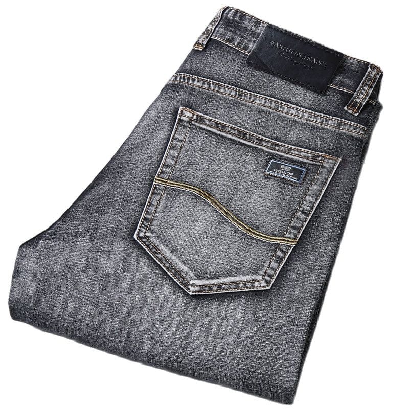 2022  Straight Men&#39;s Classic Blue Black Grey Denim Elastic Regular Fit Male Stretch Jeans Business Casual  Style Pants