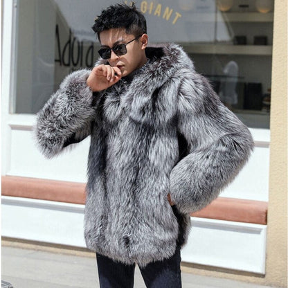 Men's Faux Fur Coat Winter Thicken Fluffy Long Sleeve Warm Outerwear Luxury Bontjas Jacket Hooded Plush  Windbreaker Coats