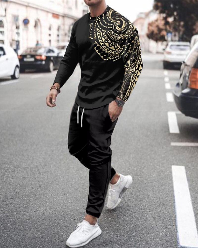 Costum cu mânecă lungă cu imprimeu SET 3D pentru bărbați Îmbrăcăminte sportivă pentru bărbați Costum cu mânecă lungă pentru bărbați