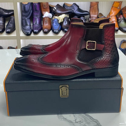 Luxury Brand Men's Chelsea Causal Boots High Quality Genuine Leather Slip on Buckle Strap Black Brown Wedding Formal Ankle Boots