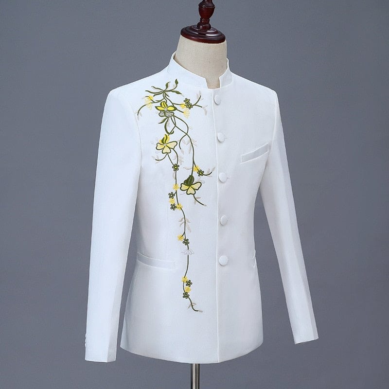 Two Pcs Set Suit Jacket Pants / 2022 Fashion Men's Casual Boutique Personalized Printing Stand Up Collar Chinese Tunic Blazers