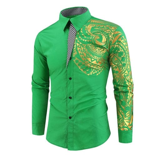 2023 Men's Brand Shirt Men's Luxury Gold High Quality Long Sleeve Shirt Business White Black Men's Dress Prom Social Print Shirt