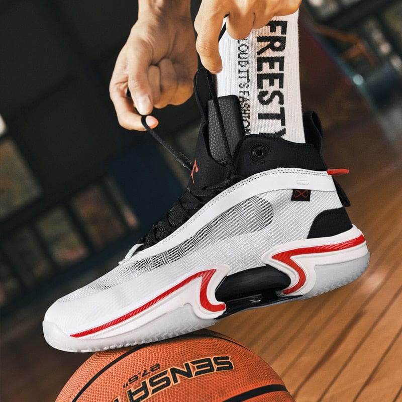 Summer high-top basketball shoes wear-resistant non-slip basketball sneakers high-elastic contrast color lace-up basket sneakers