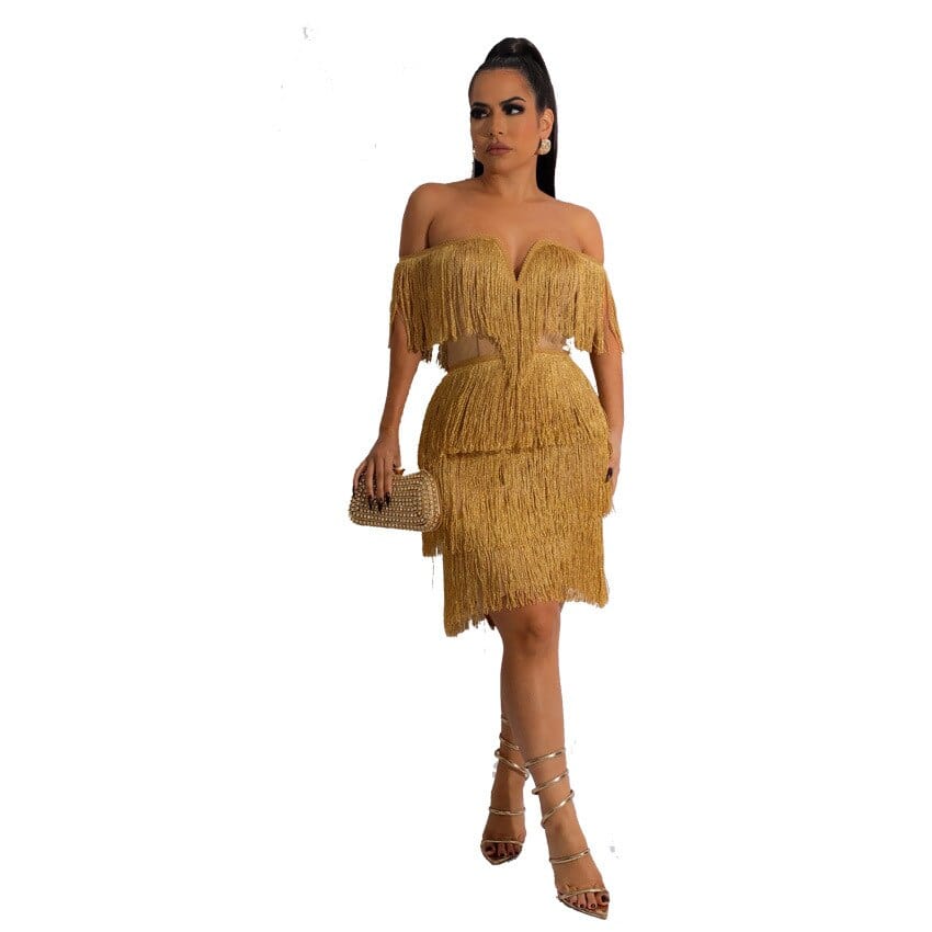 QILI Off The Shoulder Tassel Sexy Dresses for Women 2023 White Black Dress Elegant Cascading Tassels Vestido Feminino