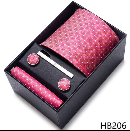 Silk Brand Tie Handkerchief Cufflink Set Necktie Holiday Gift Box Man's Blue Gold Suit Accessories Slim Cravat Wedding Gravatas
