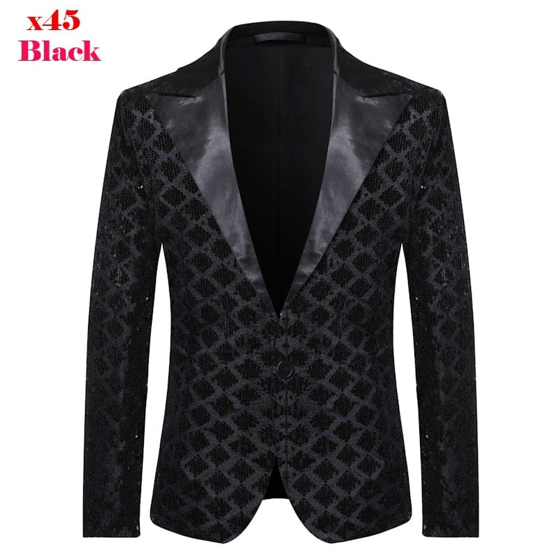 Silver Sequin Plaid Blazer Jacket Men 2019 Fashion Slim FIt One Button Dress Suit Blazer Male Party Wedding Stage Costume Homme