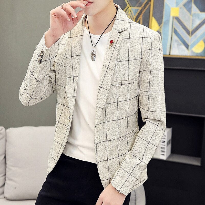 2022 New Men Business Fashion Suit Blazer Plaid Design Plus Size Casual Male Slim Fit Dress Jacket Coat Americana Hombre