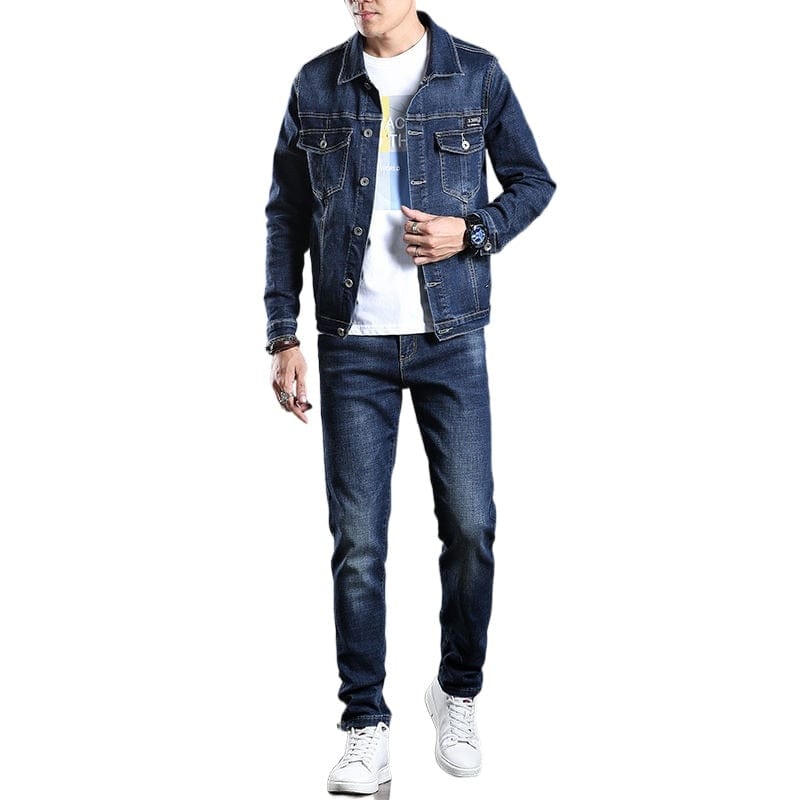 Spring denim jacket men 2021 new suit jacket jacket pants two pieces of men&#39;s spring and autumn models