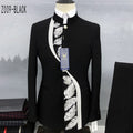 Fashion New Men's Casual Boutique Chinese Stand Collar Tunic Design Suit 2 Piece Set Blazers Jacket Coat Pants Trousers
