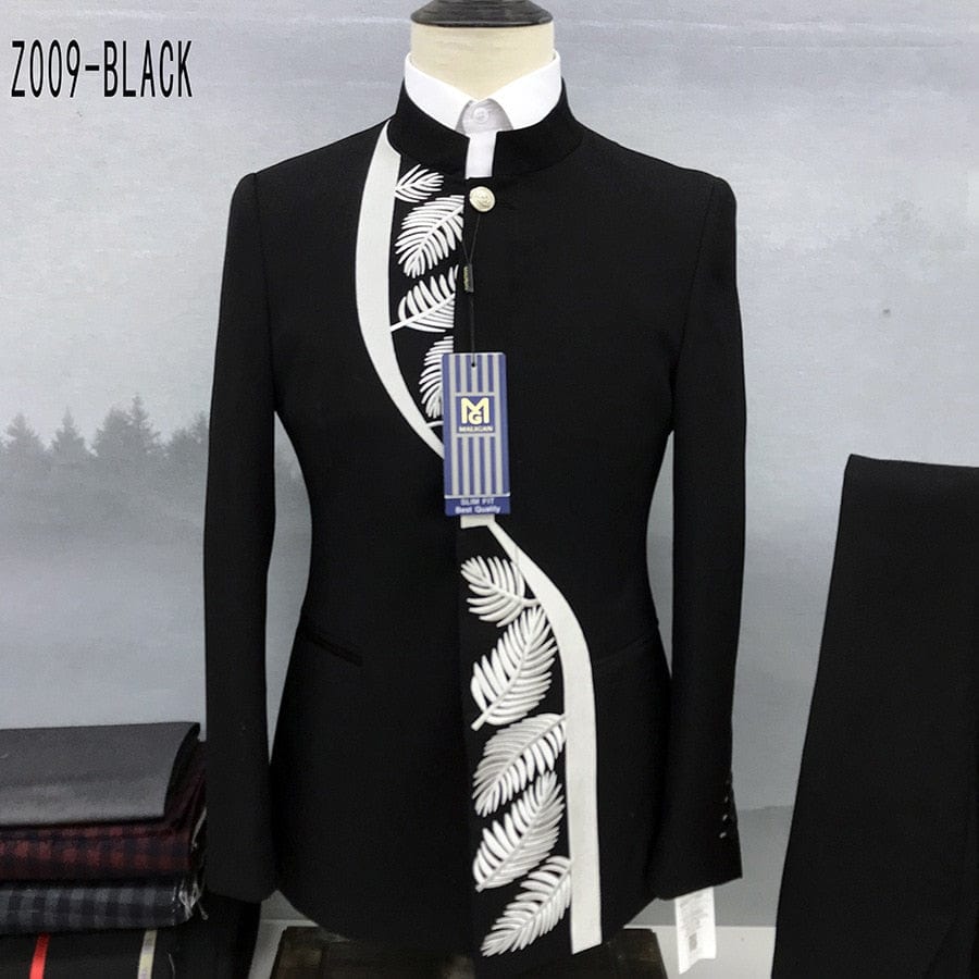 2022 Fashion New Men&#39;s Casual Boutique Chinese Stand Collar Tunic Design Suit 2 Piece Set Blazers Jacket Coat Pants Trousers