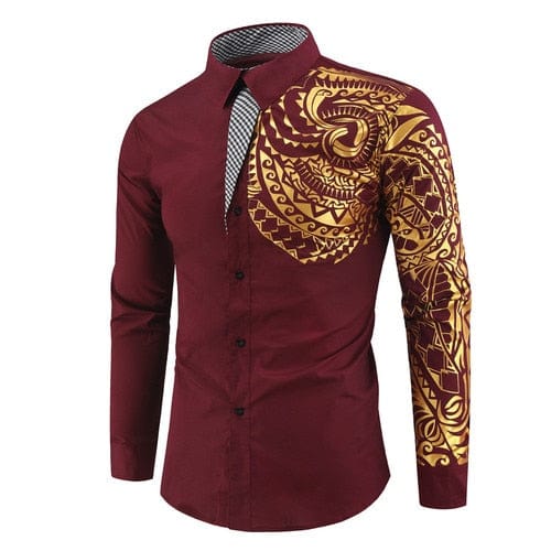 2023 Men's Brand Shirt Men's Luxury Gold High Quality Long Sleeve Shirt Business White Black Men's Dress Prom Social Print Shirt