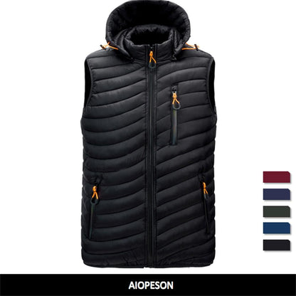 New Removable Hat Men's Waistcoat Simple Solid Color Warm Mens Jackets and Coats Winter Fashion Comfortable Men Vests