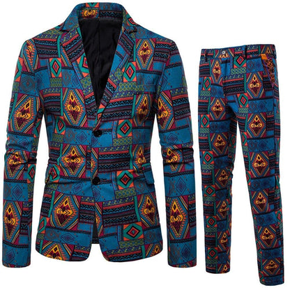 New Men's Fashion Suit Two-piece Casual Blazers 3D Floral Print Fashion Men Blazer Mens Suits with Pants Party Stage Bar