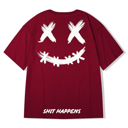 HMZ 2022 Tricou Streetwear Barbati Oversize Hip Hop Tricou Smile Print Harajuku Tricou Vara Maneca Scurta Bumbac Topuri Largi Tricouri
