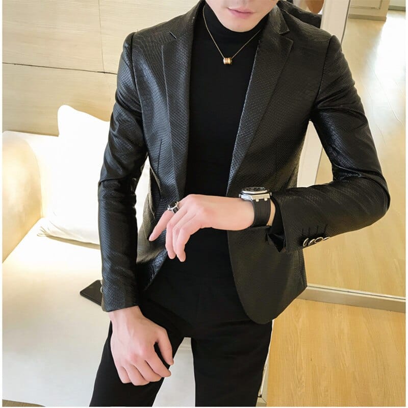 2022 Brand Clothing Men&#39;s Spring Slim Casual Leather Jacket/Male Fashion High Quality Leather Blazers/Man Leisure Clothing 4XL