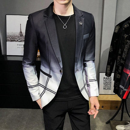 Spring New Men's Plaid Blazer Fashion Casual Men's Slim Suit Jacket Banquet Wedding Party Club Dress Branded Mens Clothing