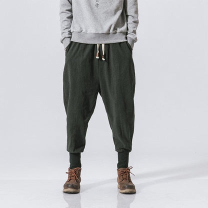 MrGB  Chinese Style Men Cotton Linen Harem Pants Streetwear Man Casual Joggers Harajuku Elastic Waist Male Oversized Trouser