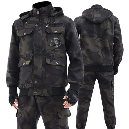 Winter Work Clothes Suit Men's Plus Velvet Thick Cotton Wear-resistant Welder Auto Mechanic Jacket Pants Labor Insurance Service