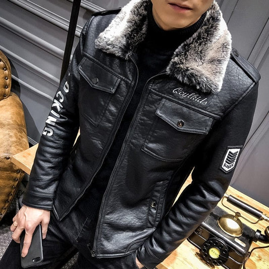 2022 Men Jacket Winter Faux Fur Coat Casual Motor PU Leather Male Spring Autumn Solid Color Vintage Pele Overcoat Leather Jacket