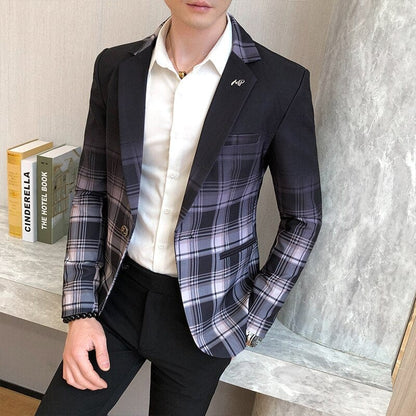 Spring New Colorblock Plaid Blazer Men Slim Casual Man Blazers Wedding Business Party Clothing Dress Coat Blazer M-3XL