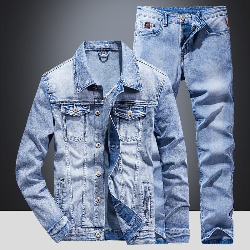 Spring denim jacket men 2021 new suit jacket jacket pants two pieces of men&#39;s spring and autumn models